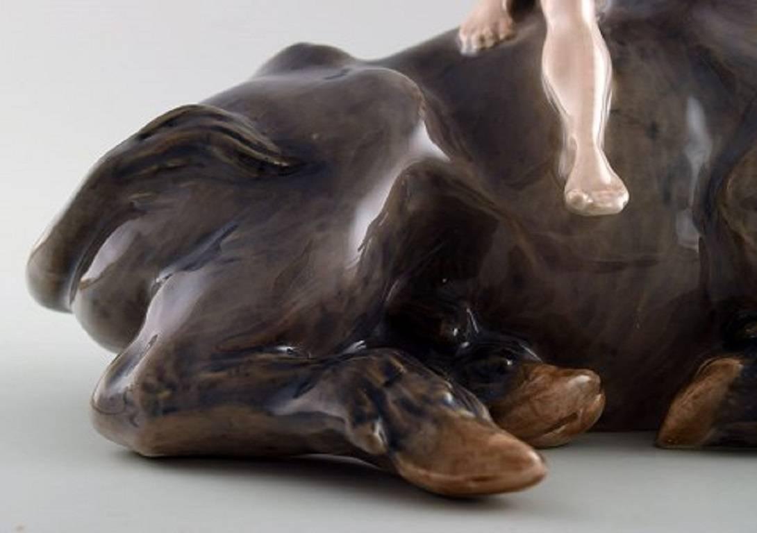 Rare Royal Copenhagen Figure, Naked Boy on Water Buffalo 