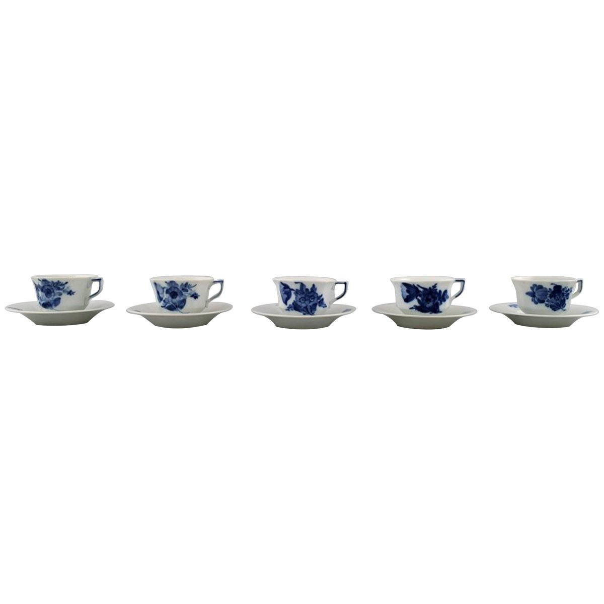 Royal Copenhagen Blue Flower Angular Espresso Cups, 1957, Set of 10 for