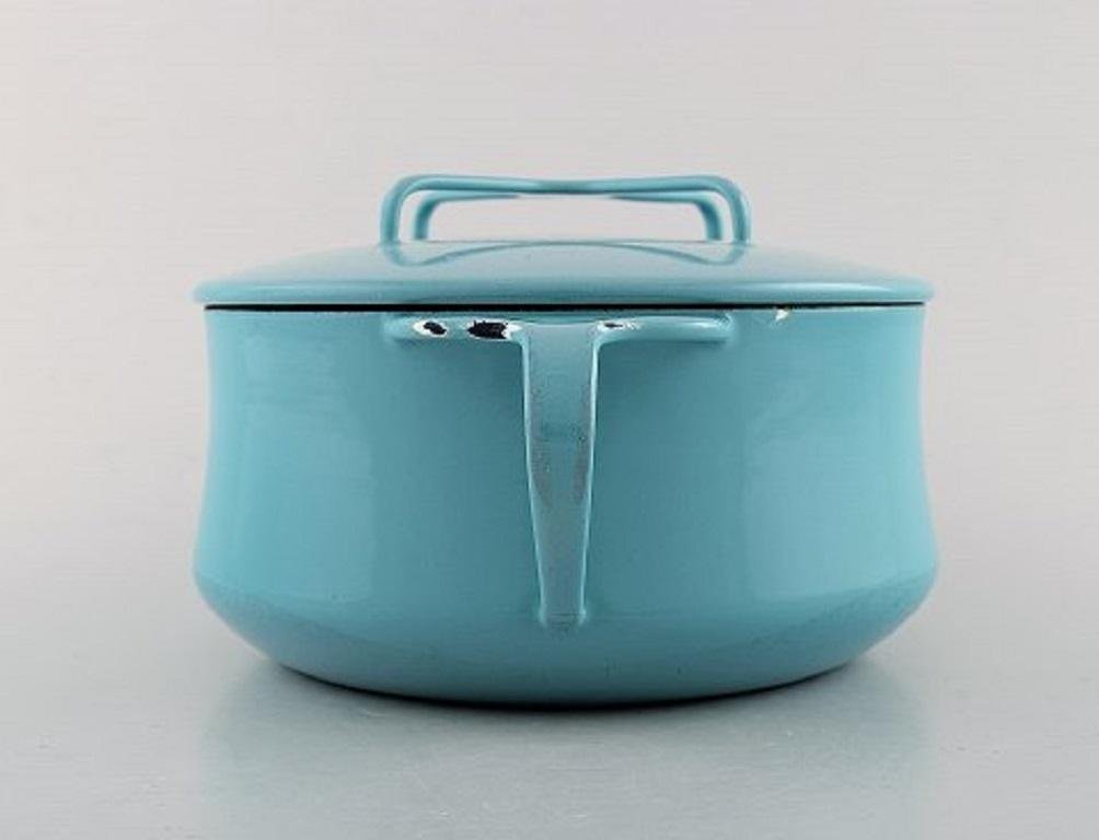 Light Blue Enamel Pot with Lid and White Inside by Jens H. Quistgaard, 1960s, 1960s for sale at