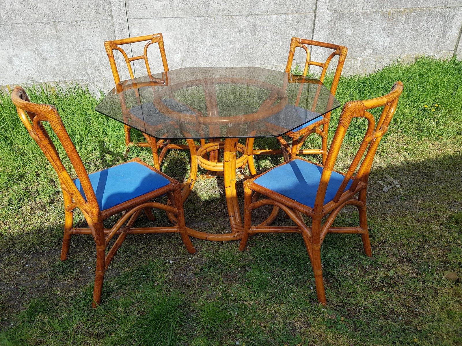 Set Table de Salle à Manger & Chaises en Rotin par Maugrion pour Roche