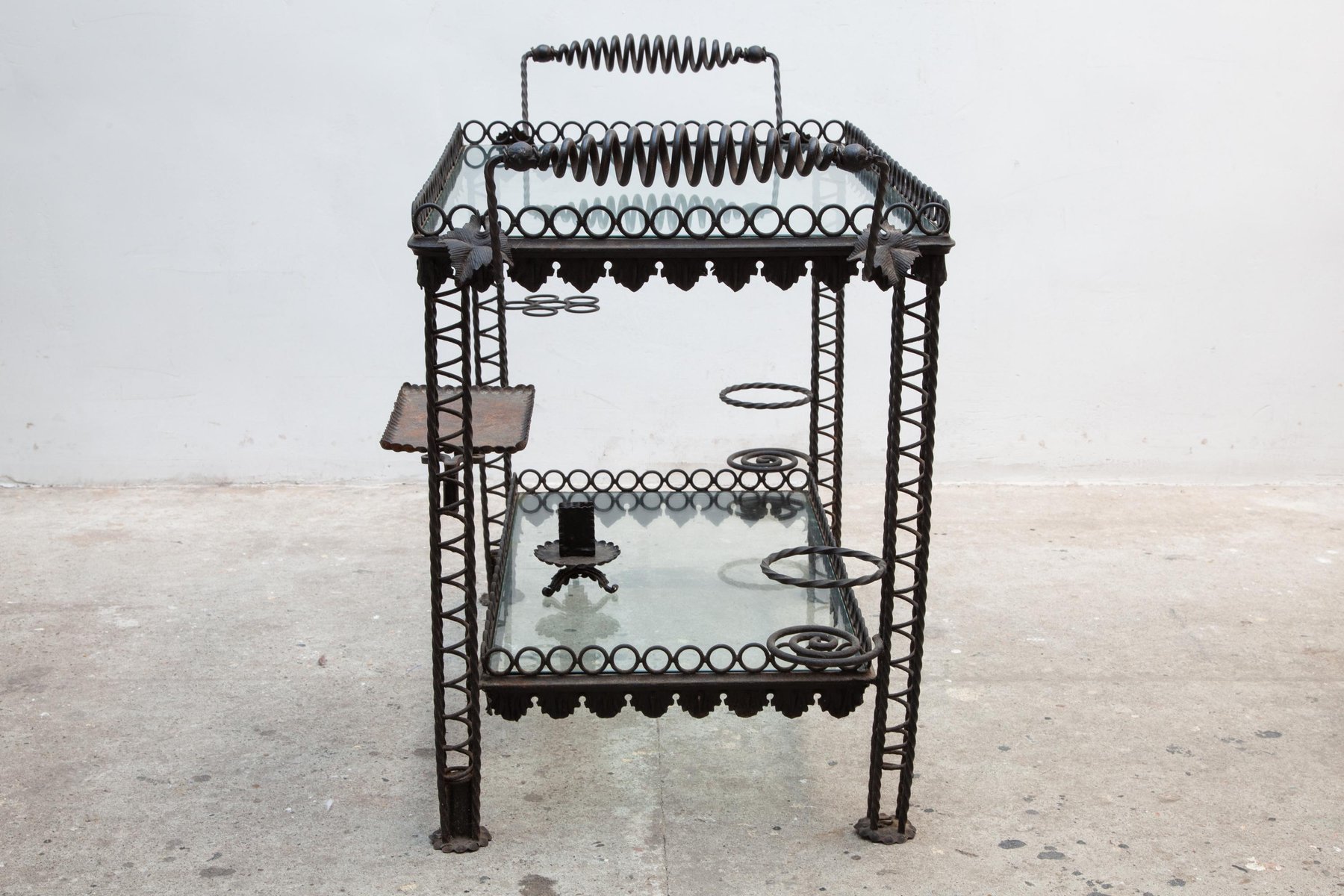 Brutalist French Wrought Iron Bar Cart, 1950s for sale at Pamono