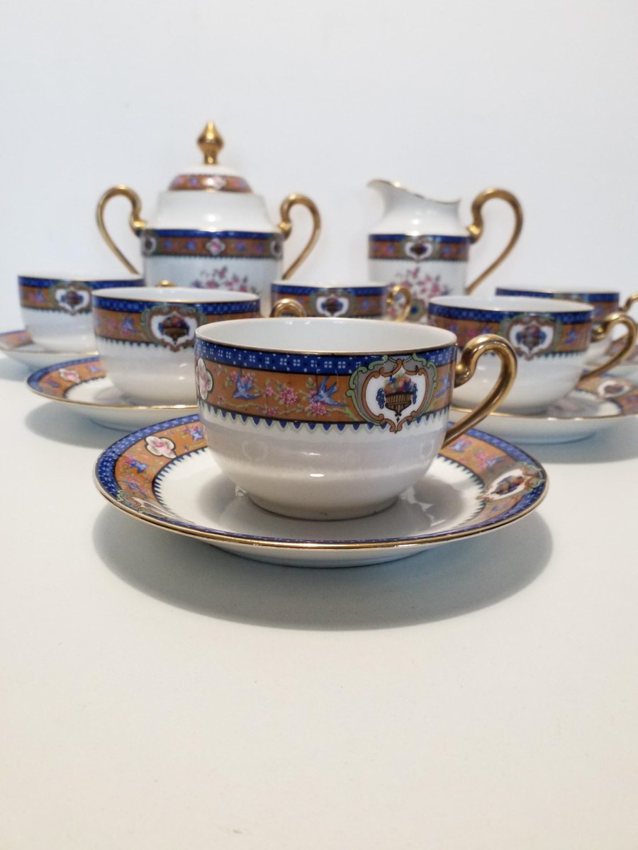 Limoges Porcelain Coffee Set, 1950s, Set of 14 for sale at Pamono