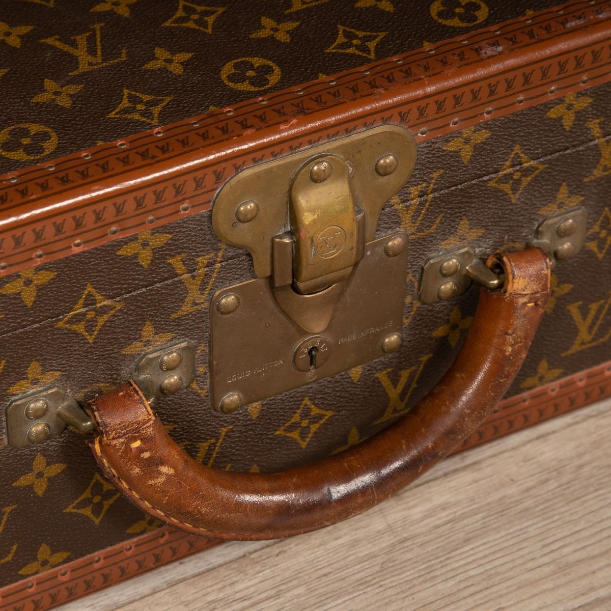 Vintage French Monogrammed Fabric Suitcase from Louis Vuitton, 1970s for sale at Pamono
