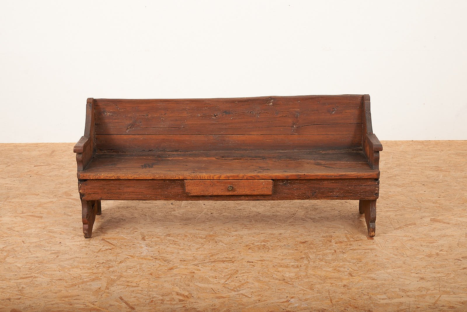 Antique Solid Wood Bench with Small Drawer for sale at Pamono