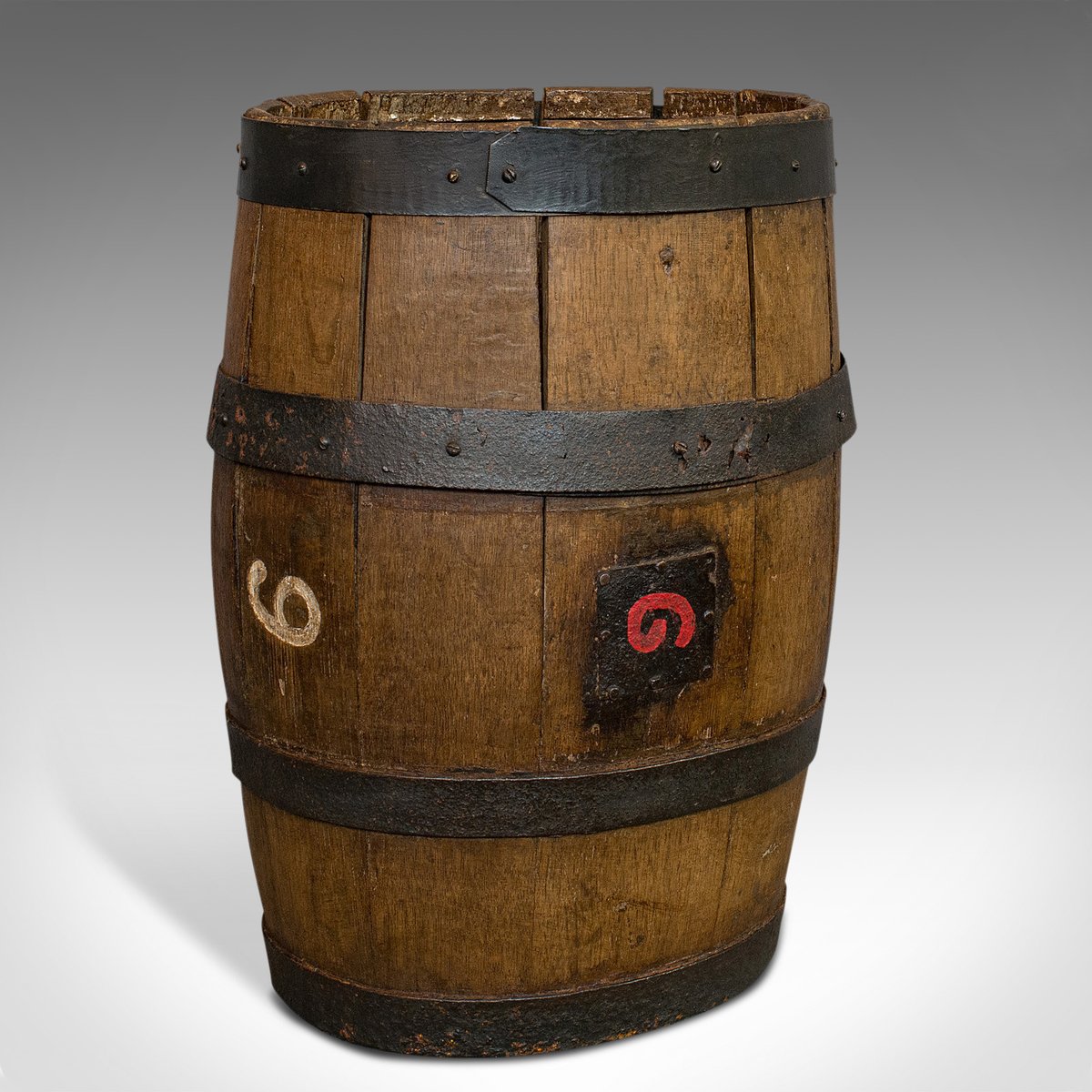 Antique Victorian English Oval Oak Coopered Whiskey Barrel for sale at