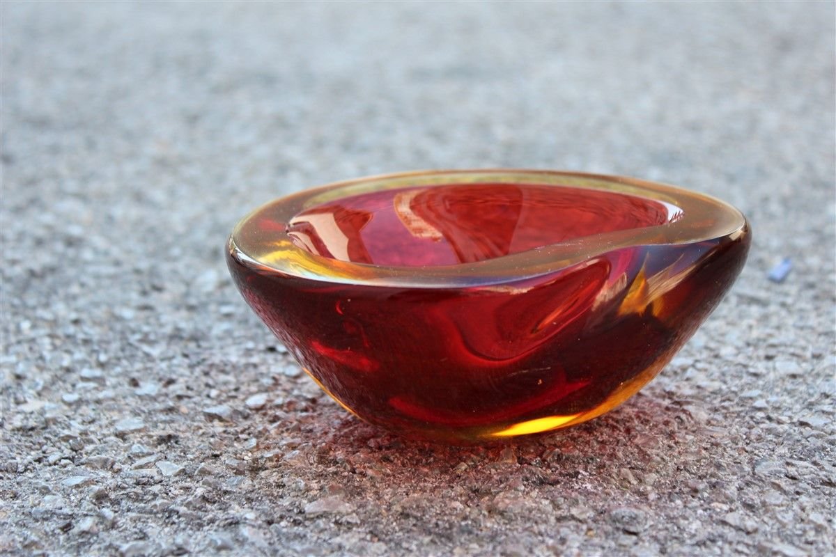 Italian Ruby Red Murano Glass Bowl from Seguso, 1960s for sale at Pamono