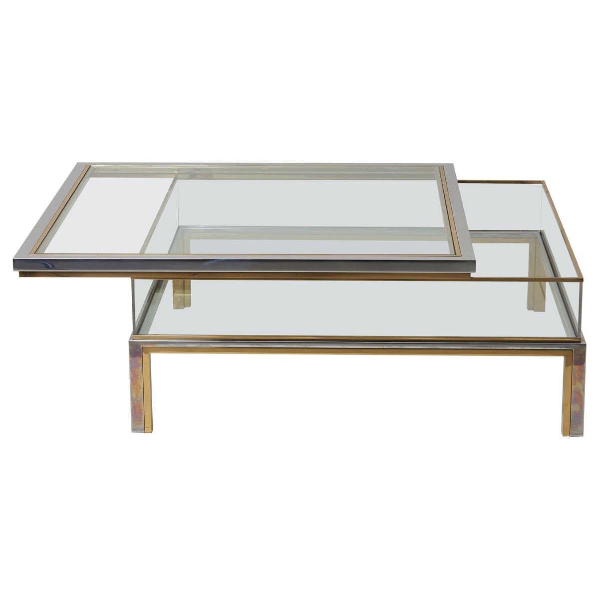 Sliding Top Coffee Table In Brass And Chrome From Maison Jansen