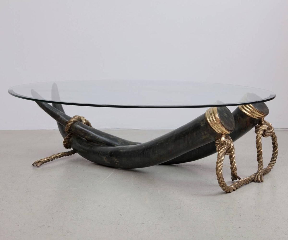Large Bronze And Brass Elephant Tusk Coffee Table By Italo Valenti