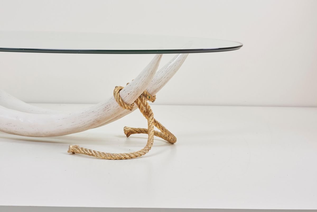 Monumental Faux Elephant Tusk Coffee Table Attributed To Maison Jansen