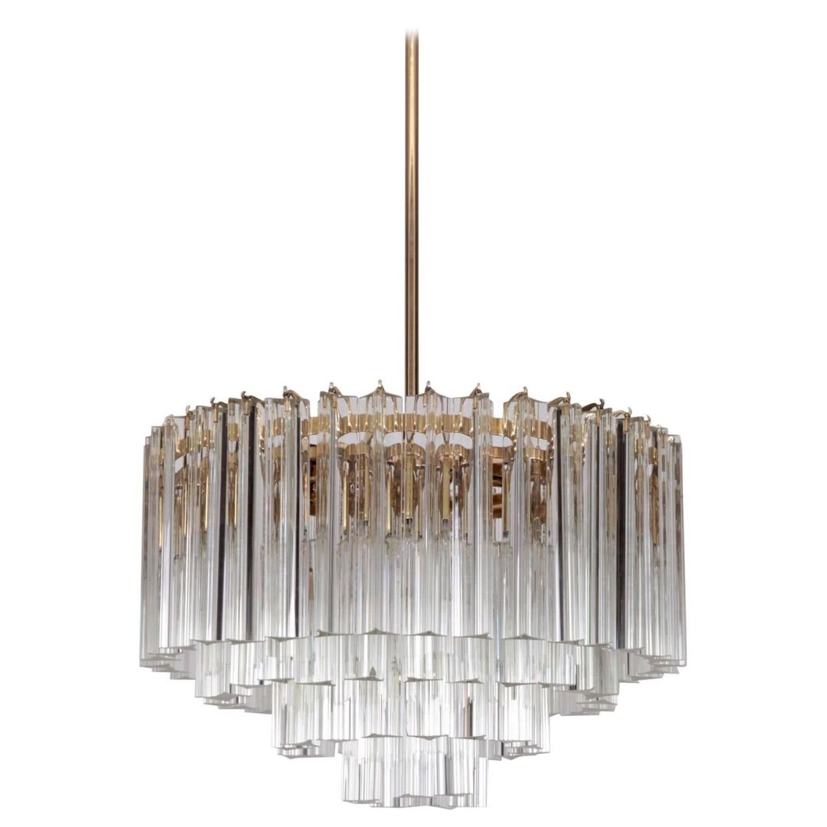 Lampadario grande in vetro di Murano Triedri e ottone di Venini, anni