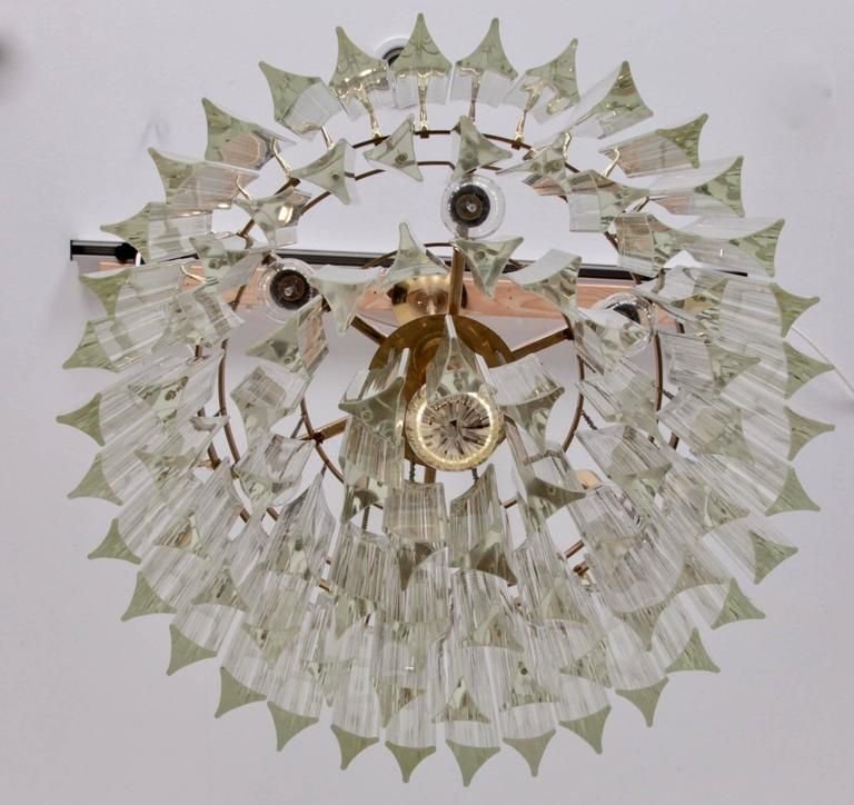 Lampadario grande in vetro di Murano Triedri e ottone di Venini, anni