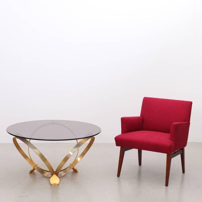Round Brass Geometric Rings Coffee Table with Glass Top by Knut