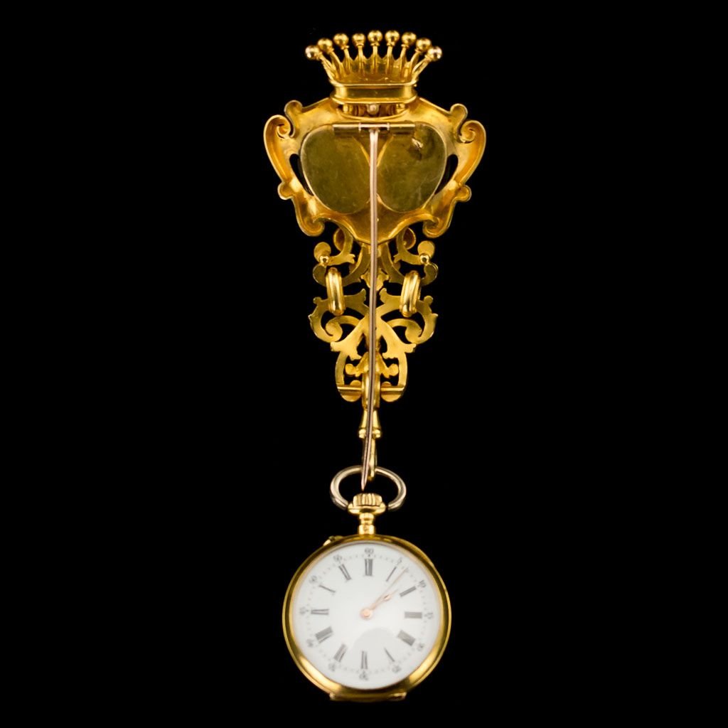Montre Chatelaine Antique En Or 18k Diamant Grenat Suisse 1870s En Vente Sur Pamono
