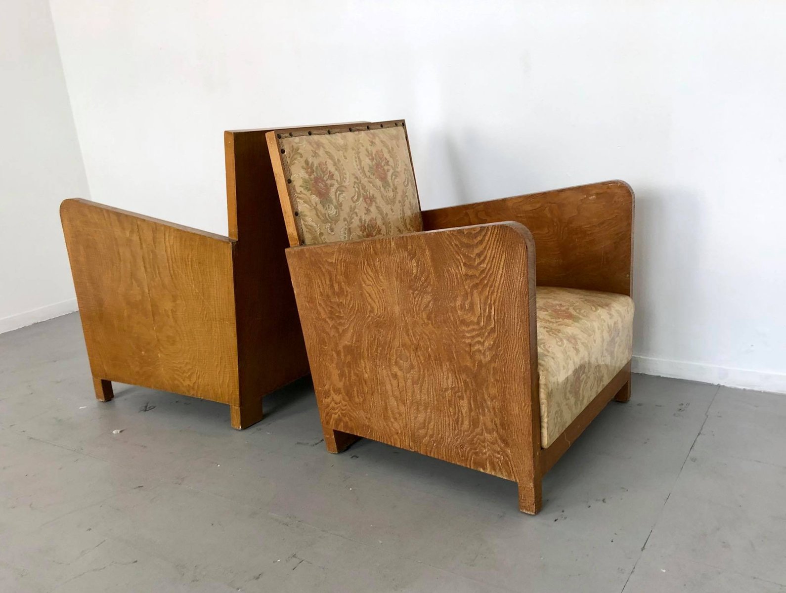 Vintage Wooden Lounge Chairs, 1940s, Set of 2 for sale at Pamono