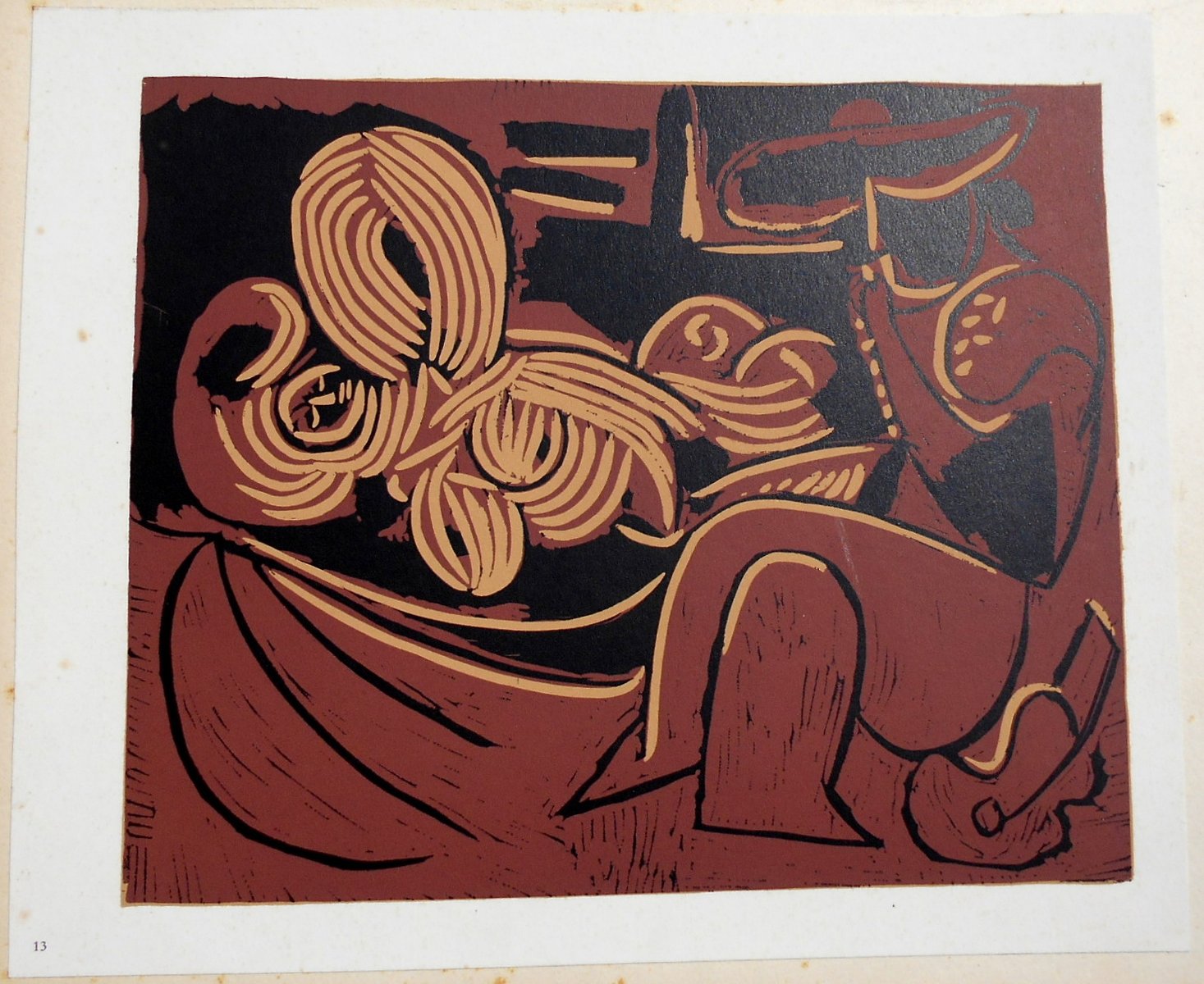 Reclining Woman and Picador with Guitar Linocut by Pablo Picasso, 1962 in vendita su Pamono