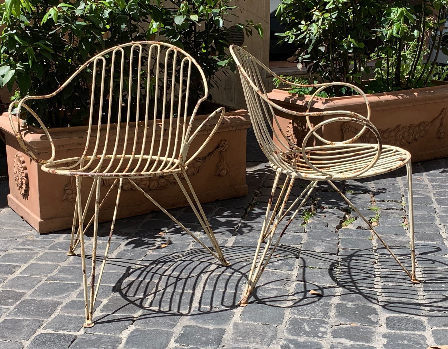 Weiße Deutsche Gartenstühle aus Eisen von Mauser Werke Waldeck, 1953