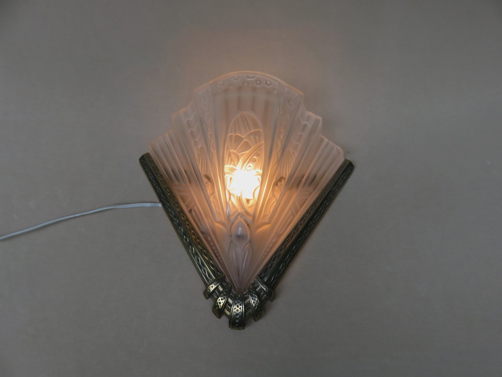 Appliques Murales Vintage Art Déco en Verre Imprimé et Nickelé de