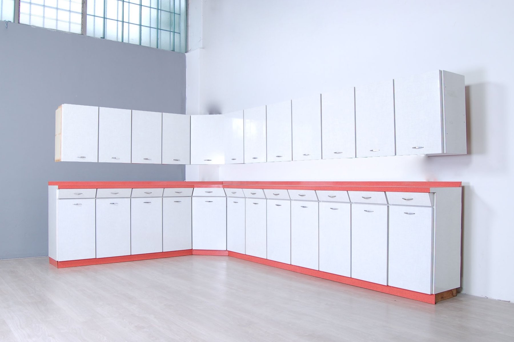 Vintage White And Coral Formica Kitchen Cupboards 1950s Set Of 4 For Sale At Pamono