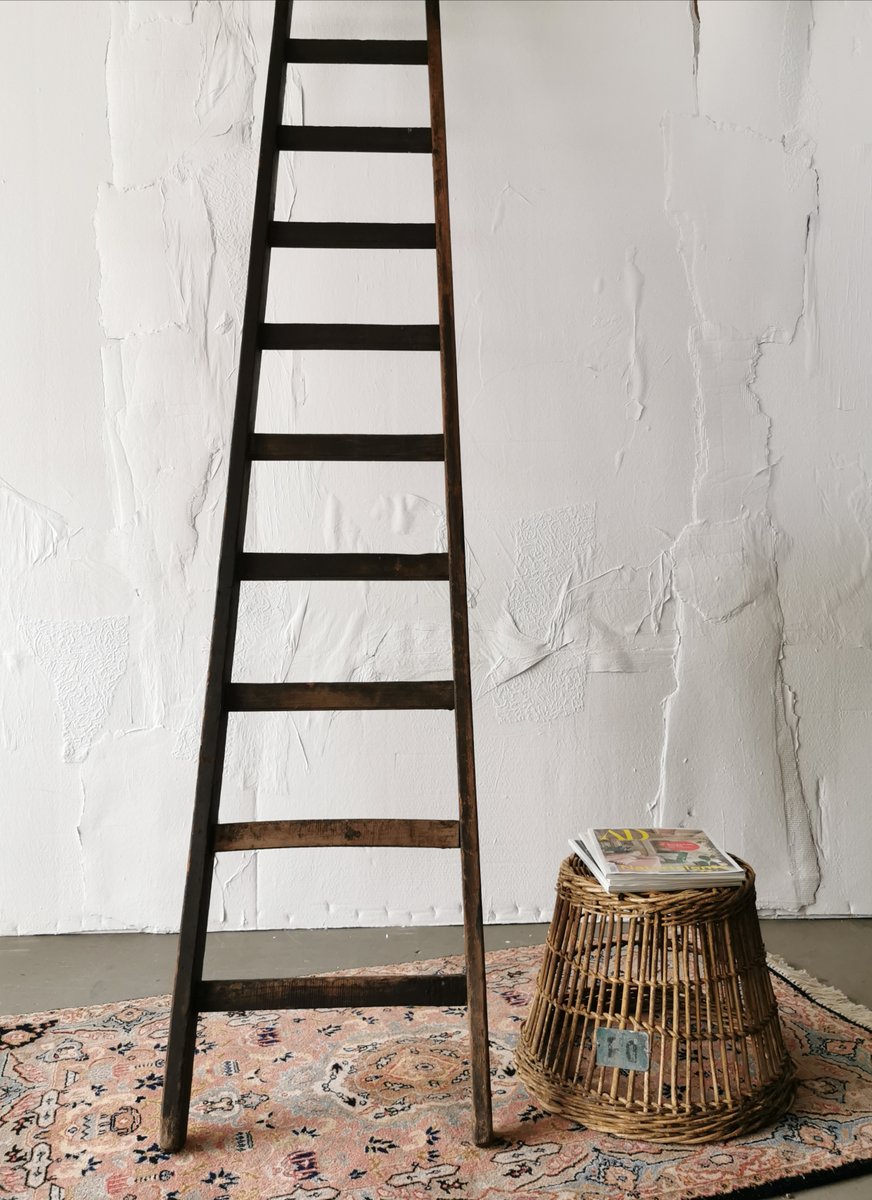 Vintage Belgian Wooden Ladder, 1940s for sale at Pamono