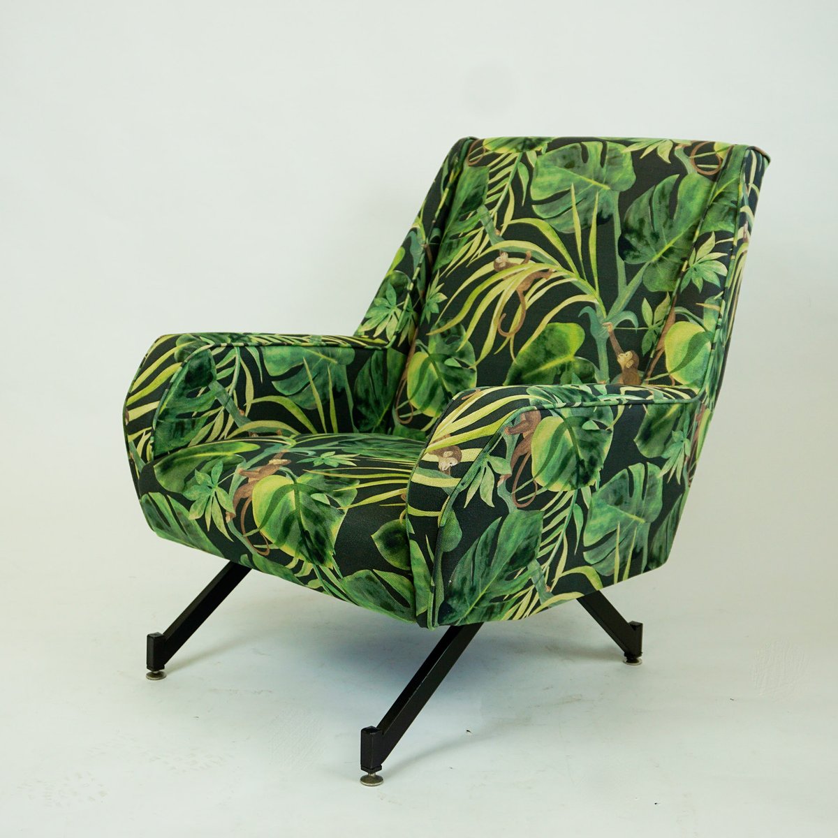 Mid Century Italian Metal And Djungle Fabric Club Chair