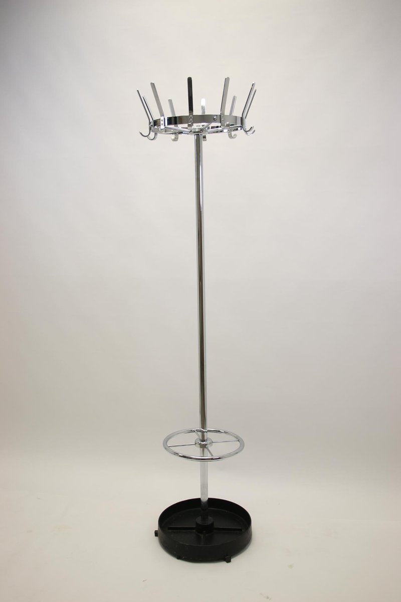 Vintage Chrome Standing Coat Rack with Cast Iron Umbrella Rack, 1950s