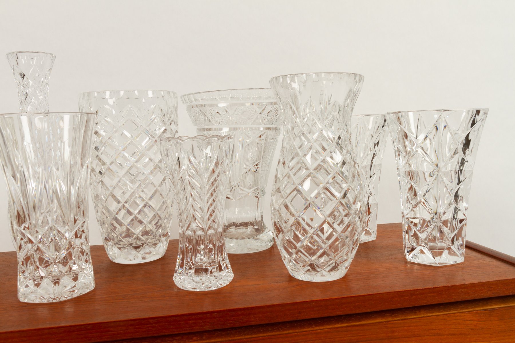 Antique Bohemian Lead Crystal Vases, Set of 10 for sale at Pamono