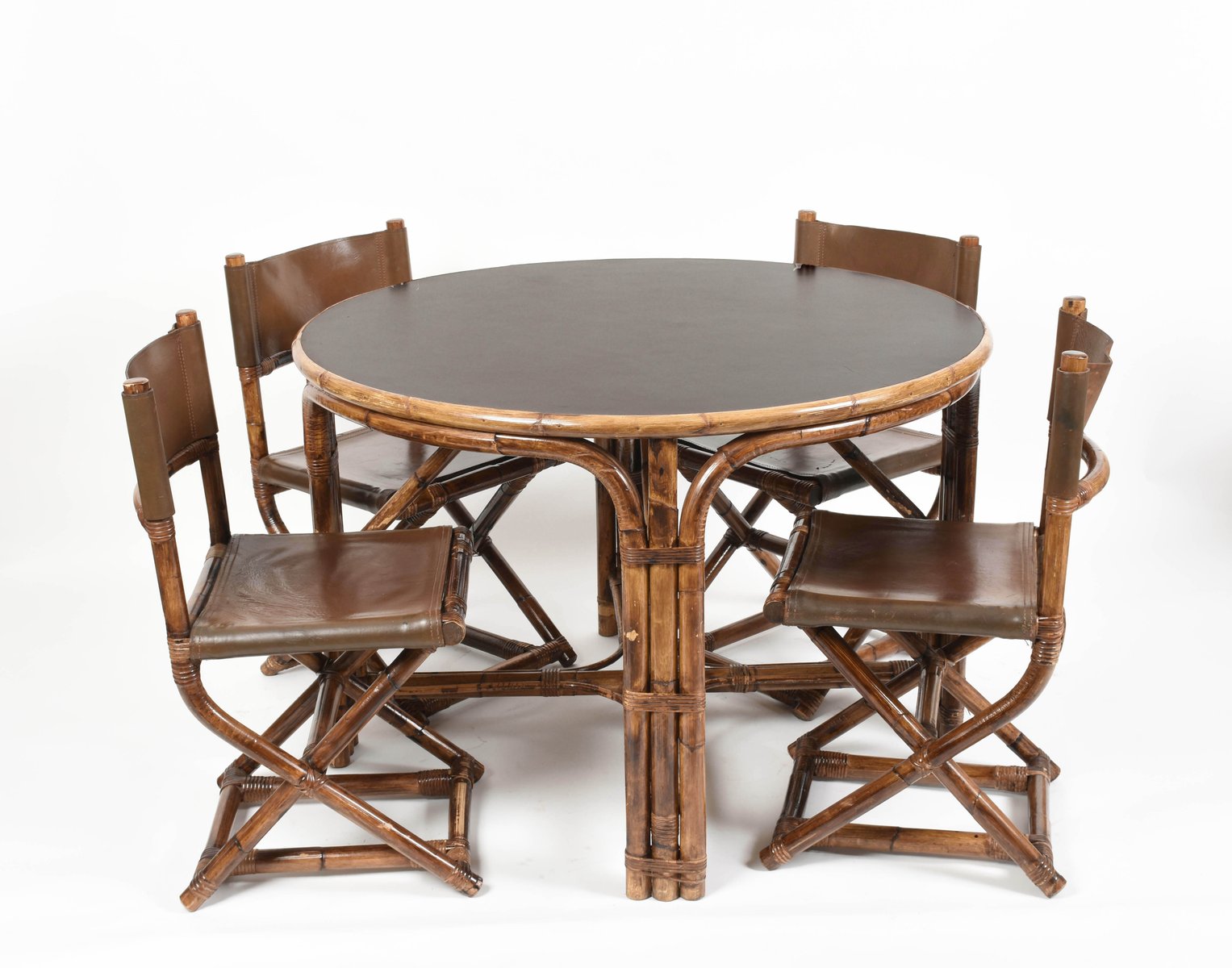 Bamboo And Brown Formica Dining Table Brown Bamboo Leather Chairs Set
