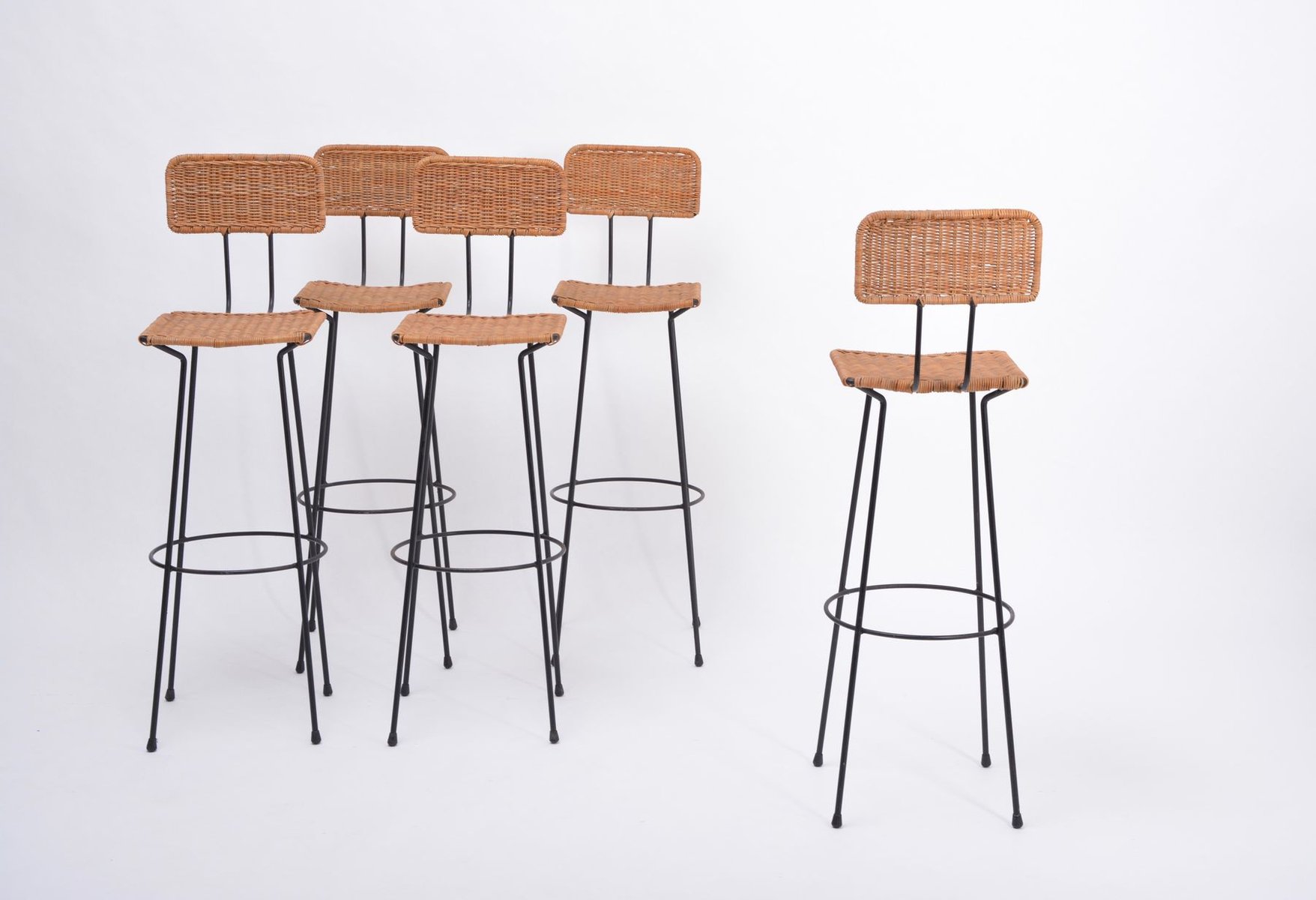 Mid-Century Barhocker aus Korbgeflecht von Gian Franco Legler, 1950er