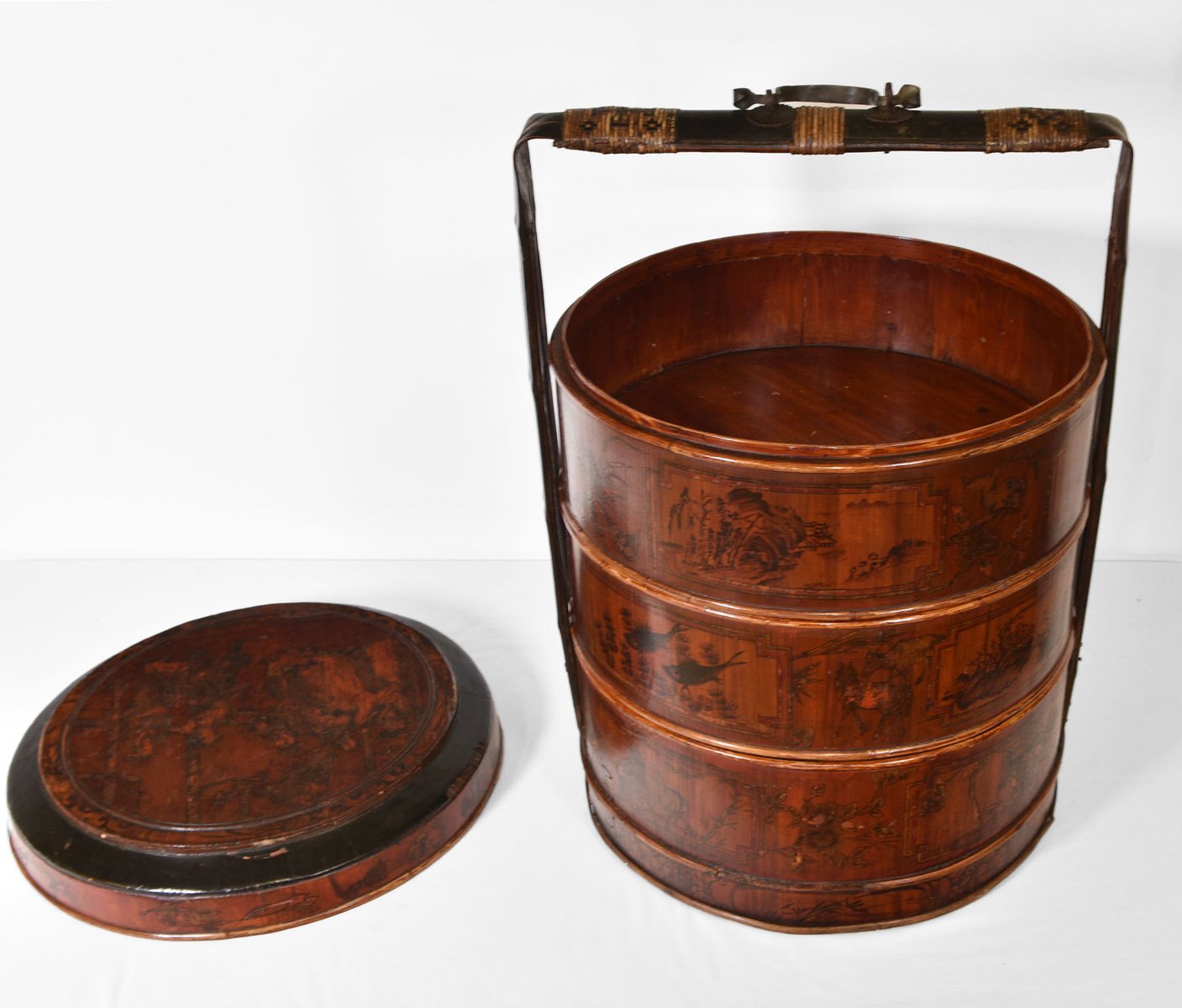 Antique Chinese Bamboo & Wood Wedding Basket for sale at Pamono