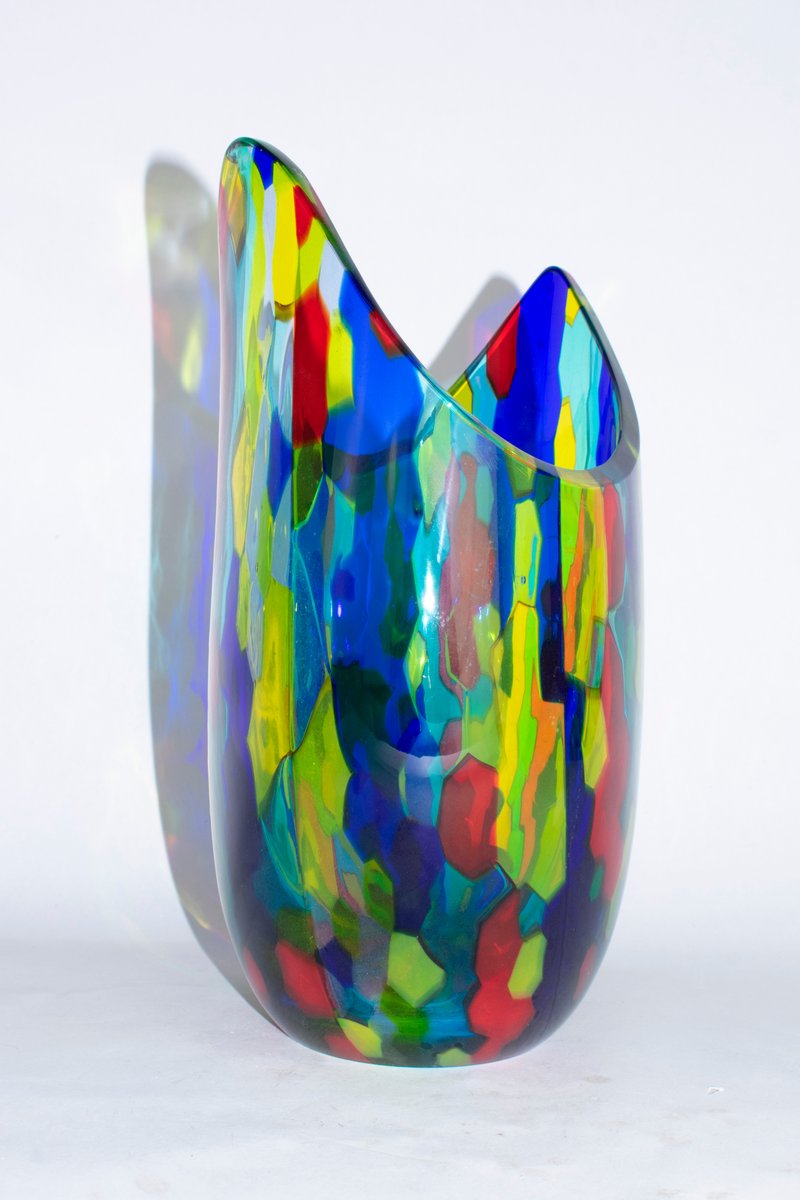 Wave Vase in Murano Glass by Valter Rossi for VRM for sale at Pamono
