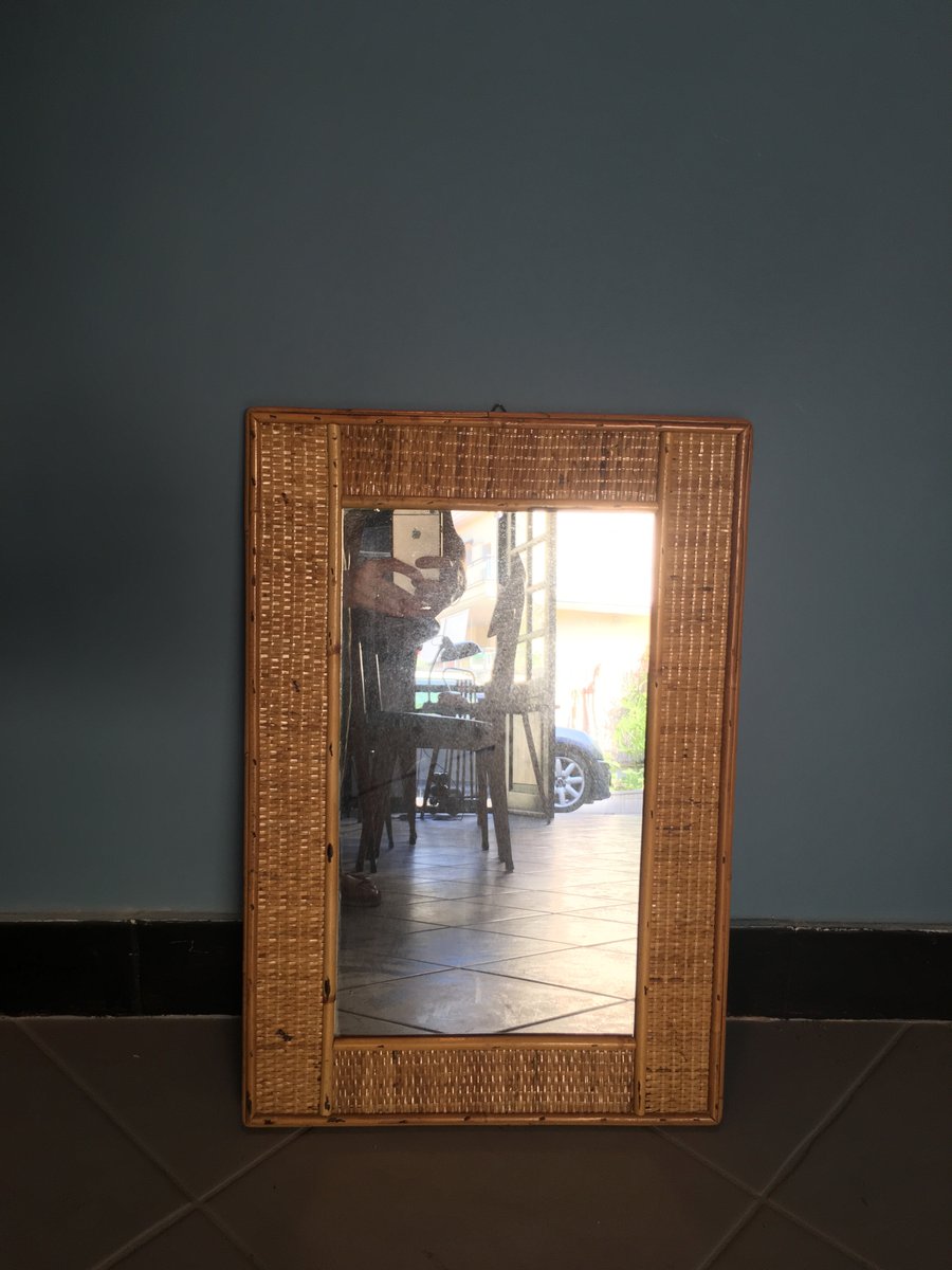 Mid Century Mirror With Wicker And Bamboo Weaving 1950s For Sale At Pamono