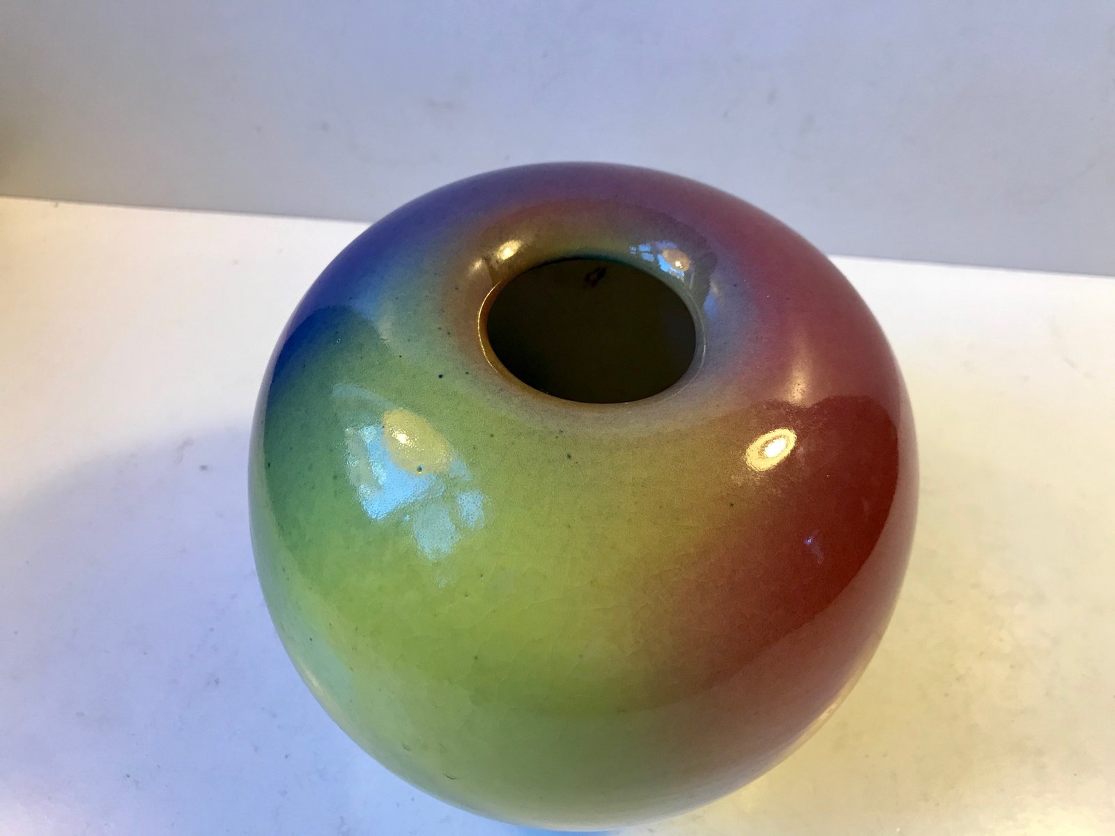 Danish Ceramic Rainbow Glaze Ball Vase by Aage Würtz, 1970s for sale at