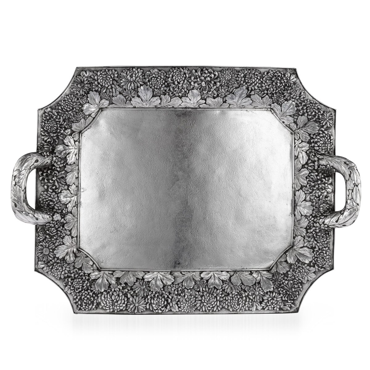 Large Antique Japanese Solid Silver Serving Tray from Konoike, 1900s for sale at Pamono