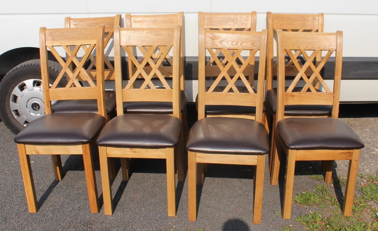 Esszimmerstühle aus Leder & Braunem Leder, 1980er, 8er Set bei Pamono