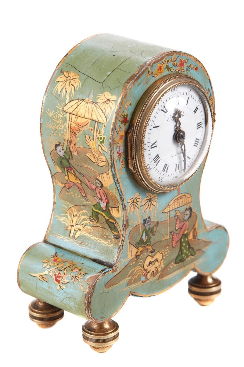 Antique French Japanned Balloon Desk Clock for sale at Pamono