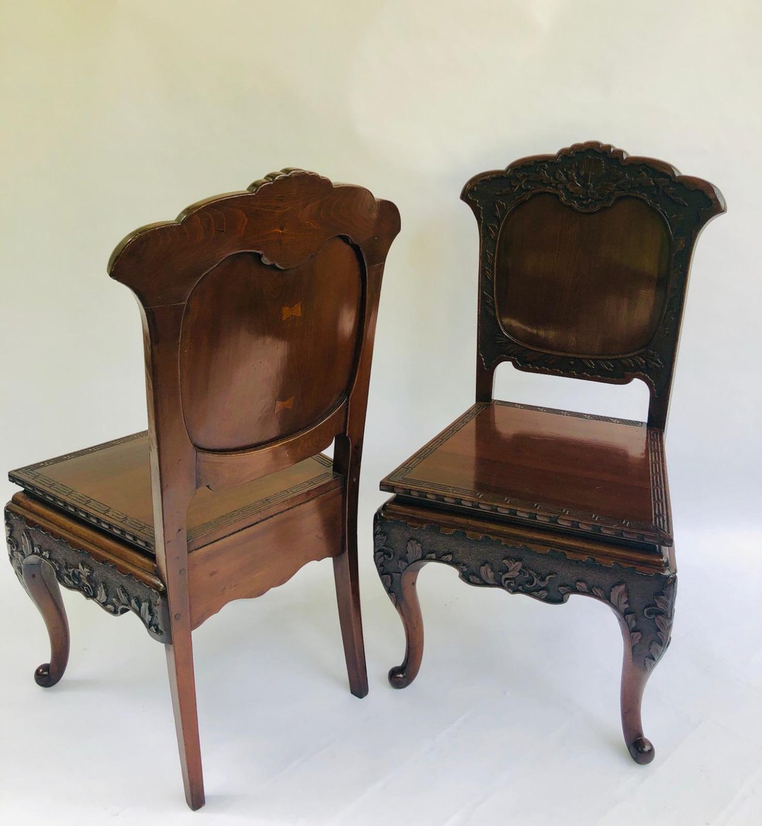 Antique Carved Chinese Hall Chairs Set Of 2 For Sale At Pamono