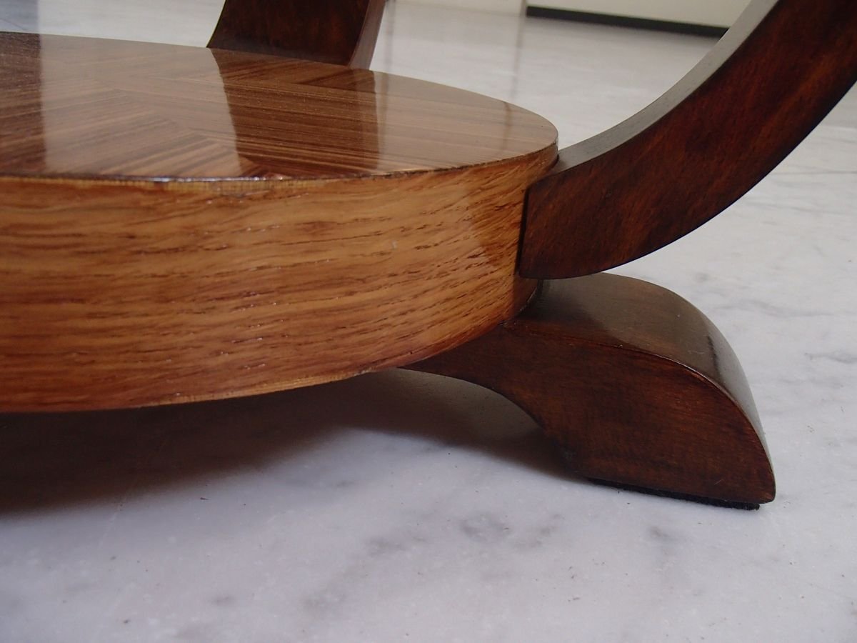 Table Basse Art Déco Ronde en Acajou et Zebrano, 1930s en vente sur Pamono