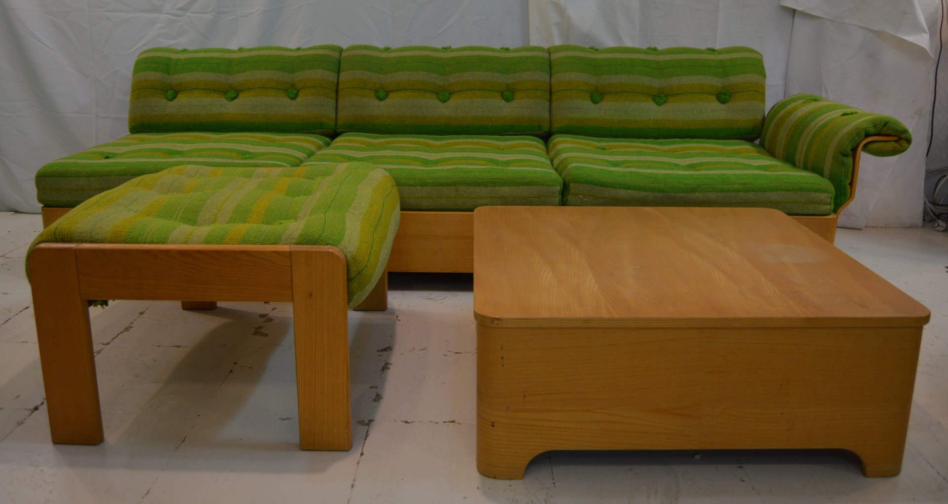 Vintage Swedish 3 Seater Sofa With Side Table Footrest For At Vintage Swedish 3 Seater Sofa With Side Table Footrest