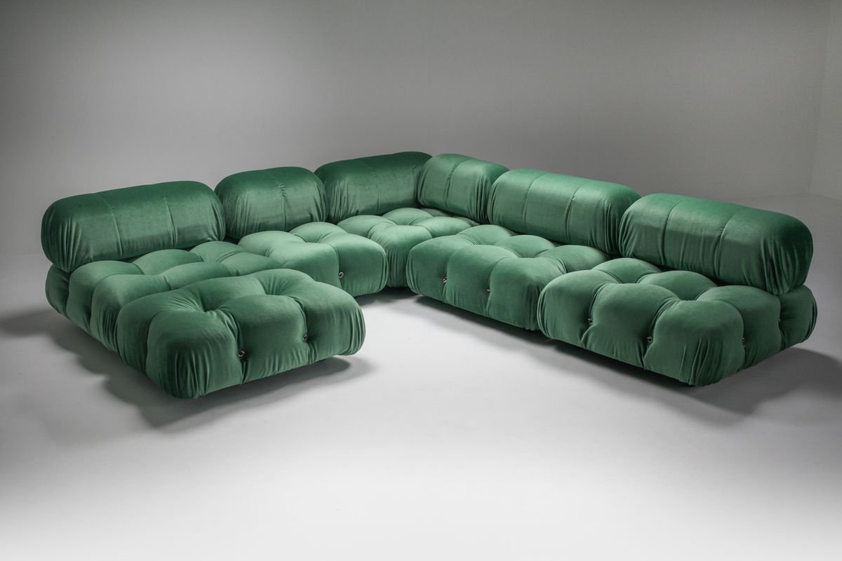 Green Velvet Modular Camaleonda Sofa by Mario Bellini for B&B Italia