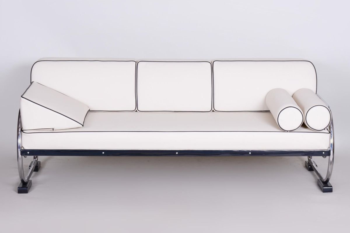 Bauhaus White Tubular Chrome Sofa by Michael for Robert Slezák