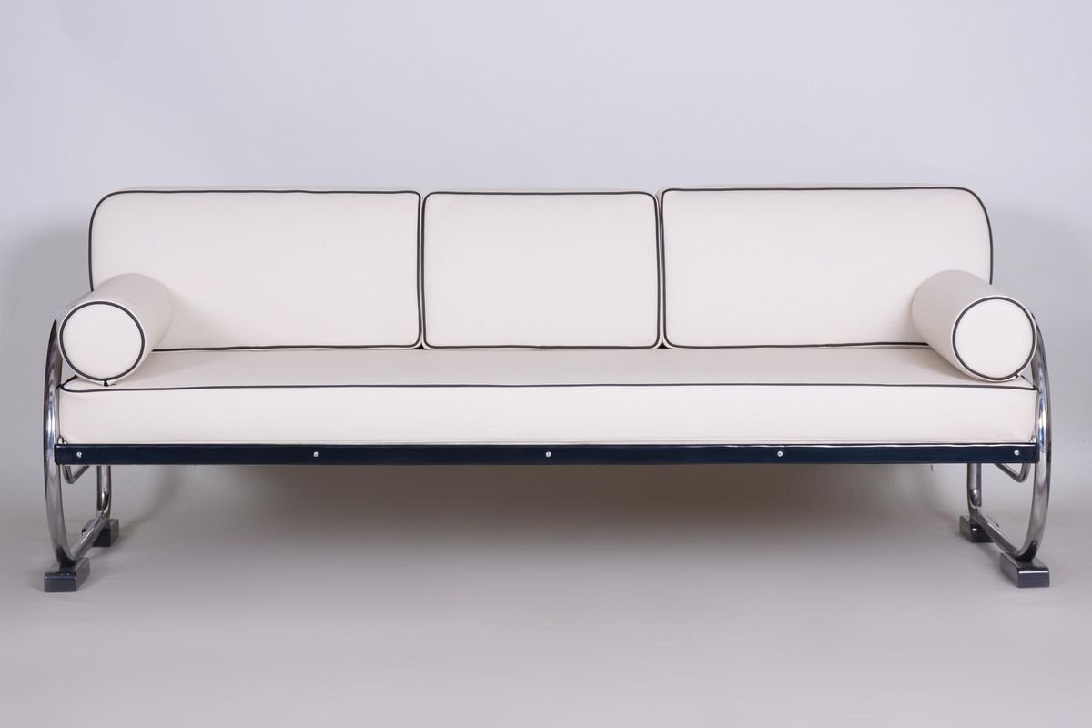 Bauhaus White Tubular Chrome Sofa by Michael for Robert Slezák