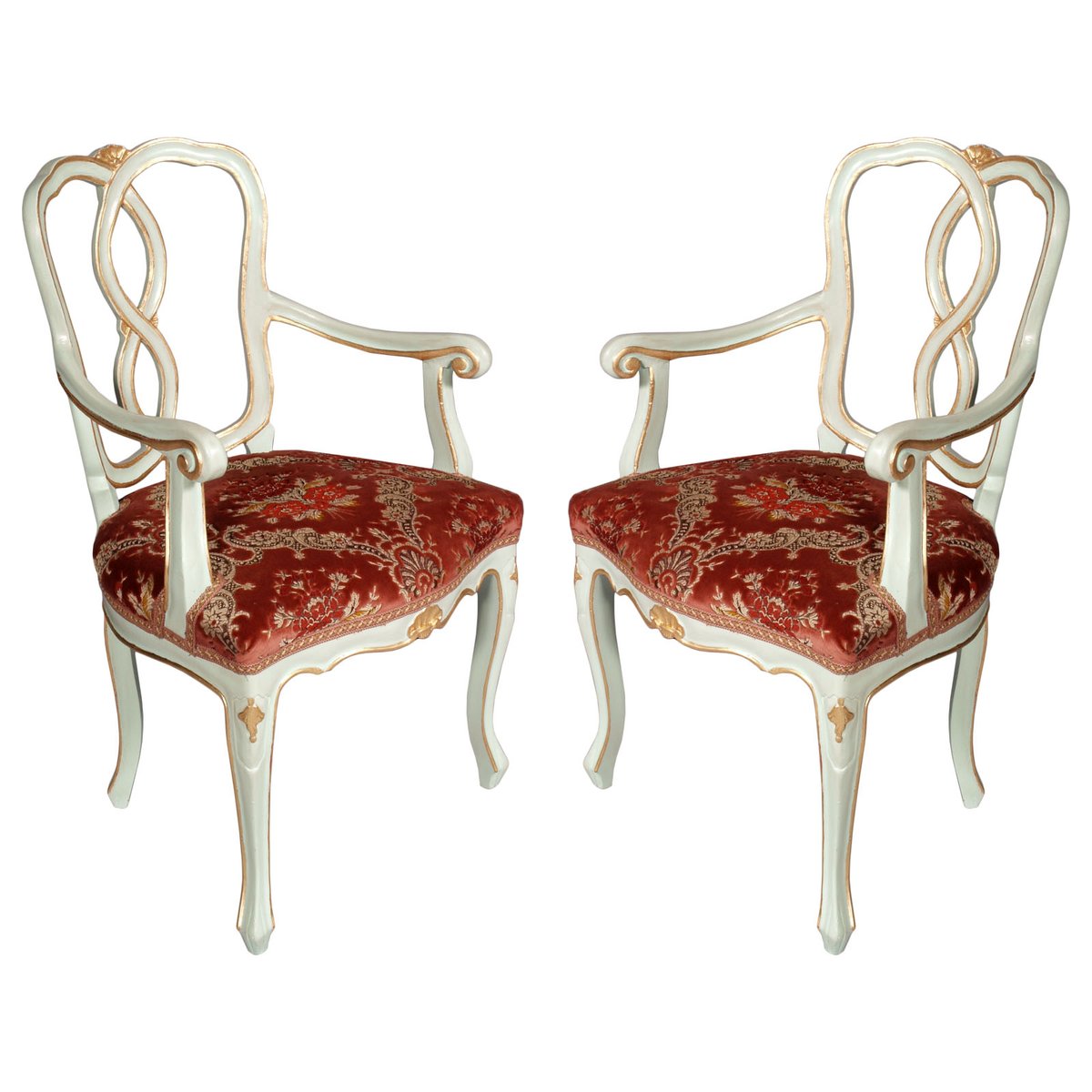 19th Century Baroque Style Italian Lacquered and Gilded Lounge Chairs