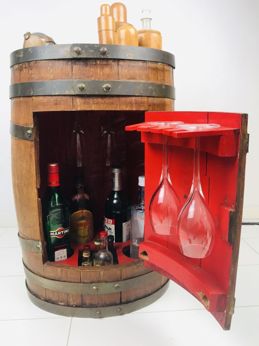 Antique Oak and Brass Barrel Wine or Liquor for sale at Pamono