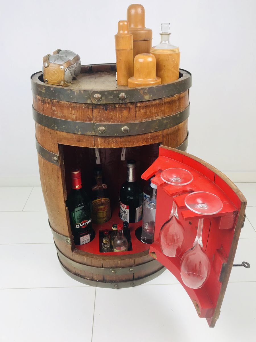 Antique Oak and Brass Barrel Wine or Liquor for sale at Pamono