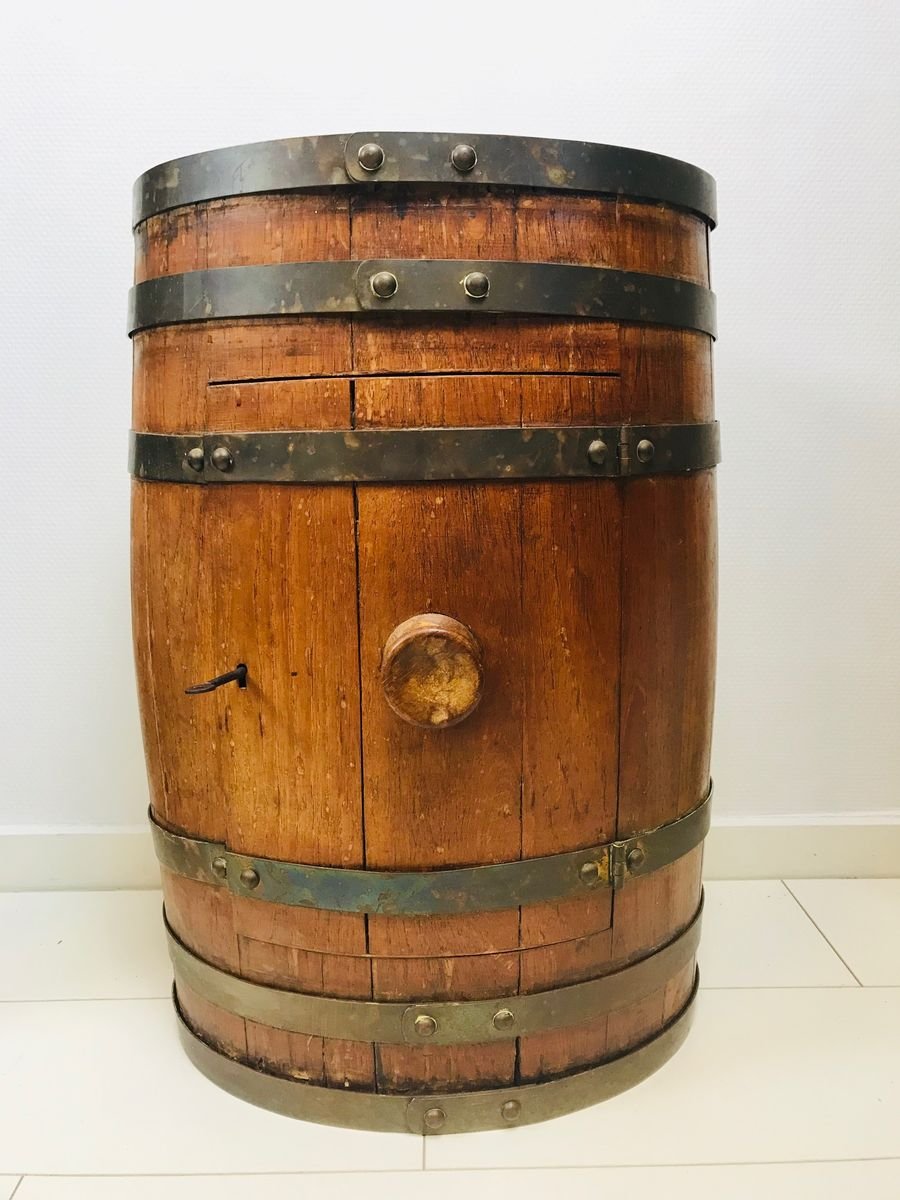 antique oak and brass barrel wine or liquor cabinet WQJ-737497
