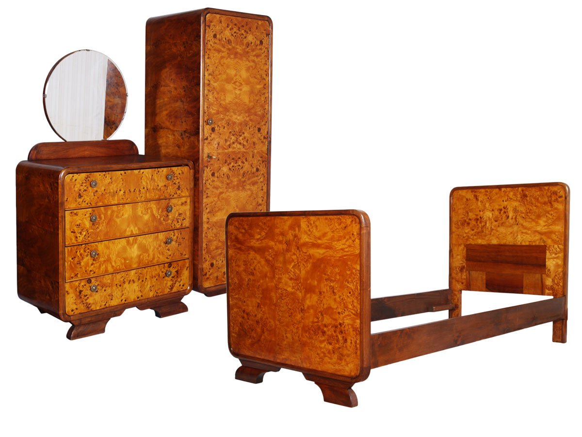 Art Deco Birch And Walnut Burl Bedroom Set By Osvaldo Borsani 1930s For Sale At Pamono