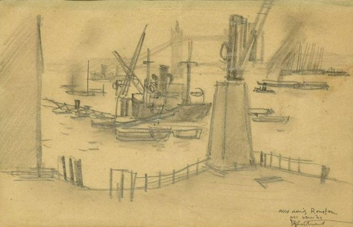 London Harbor - Original Charcoal Drawing by R.L. Antral - 1930s 1930s ...