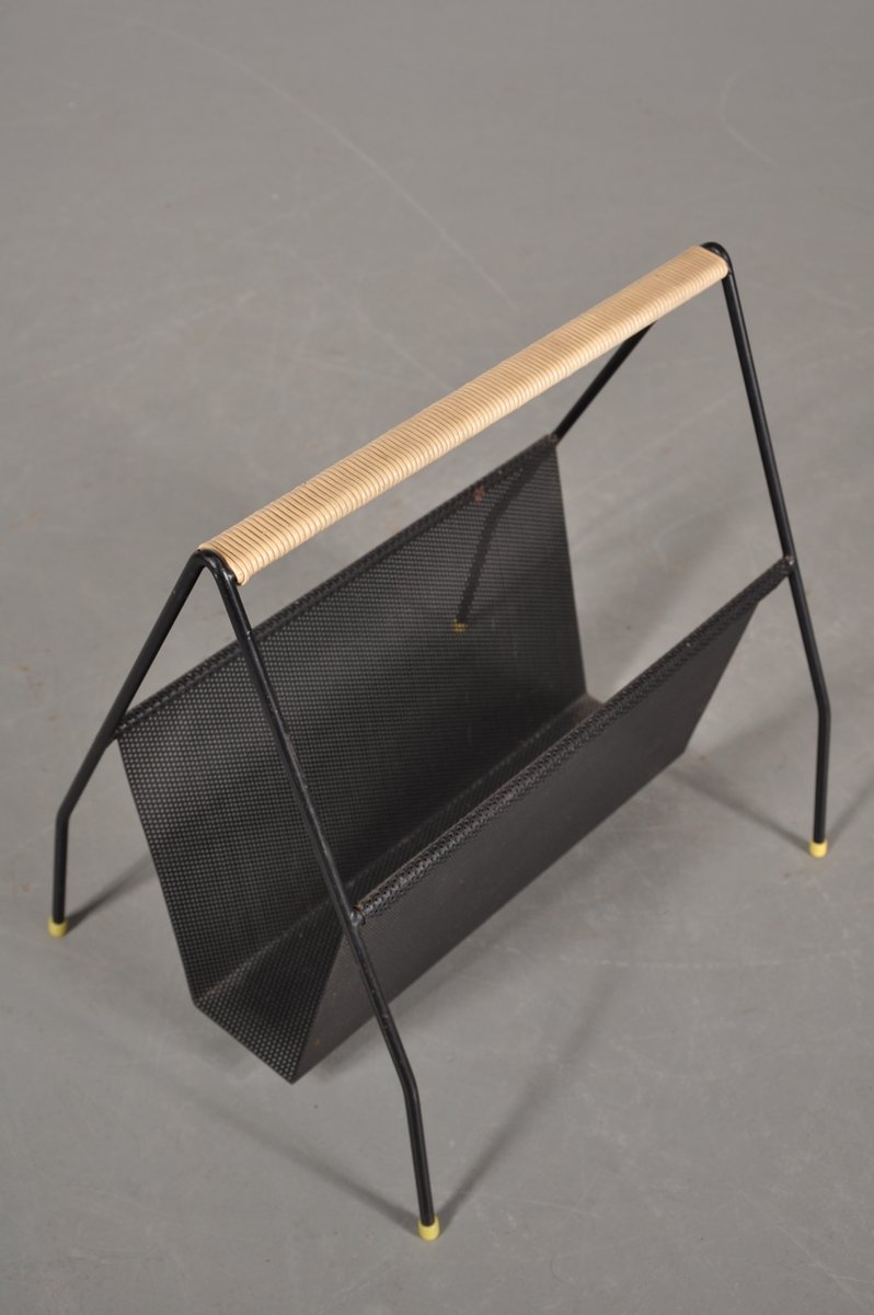 Black Perforated Metal Magazine Rack, 1950s for sale at Pamono