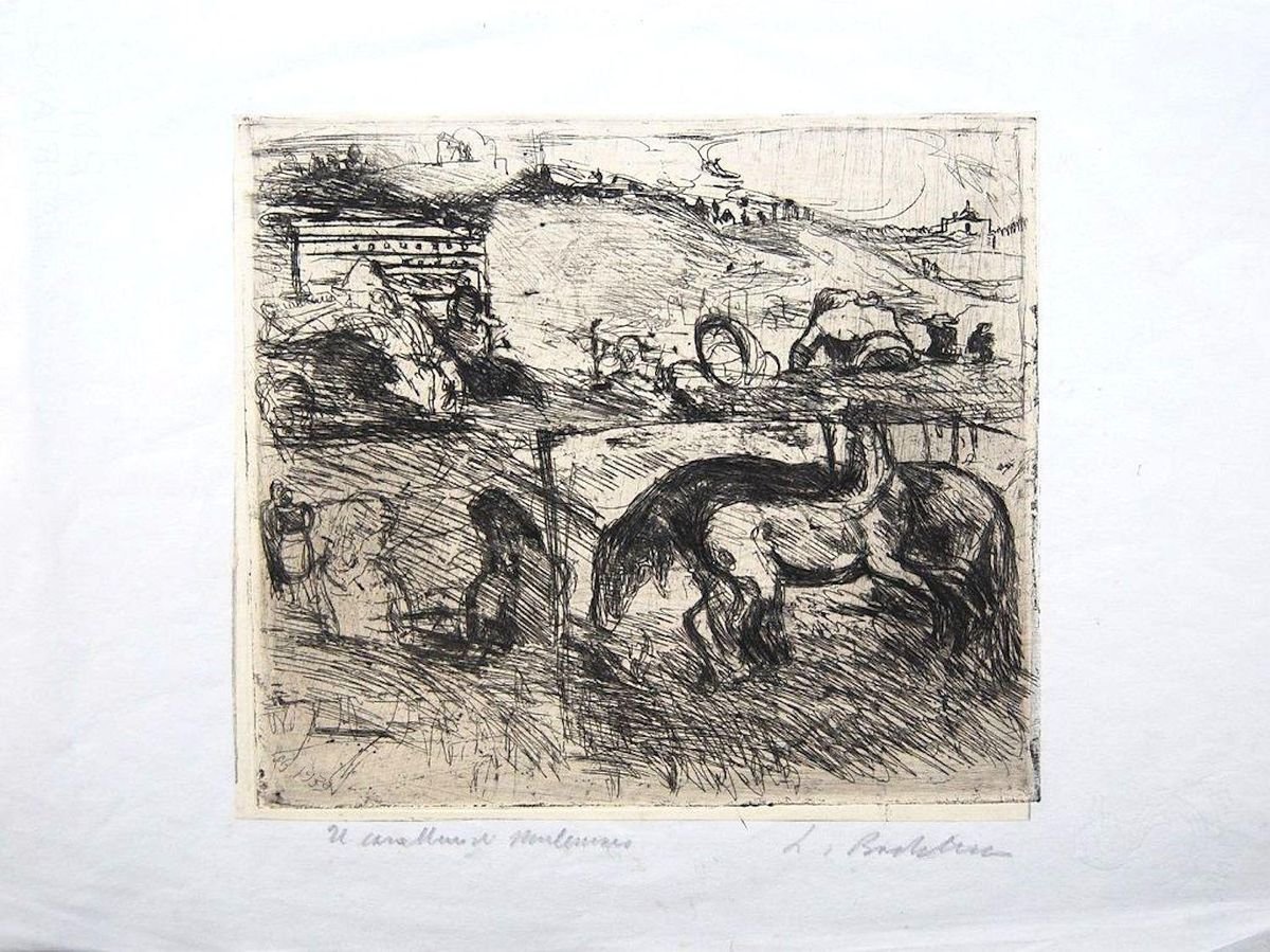 Il Cavallaro di Monte Mario Original Etching by Luigi Bartolini