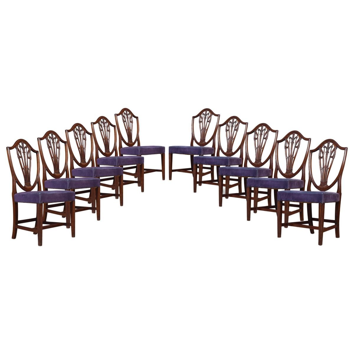 Antique Mahogany Shield Back Dining Chairs Set Of 10 For Sale At Pamono